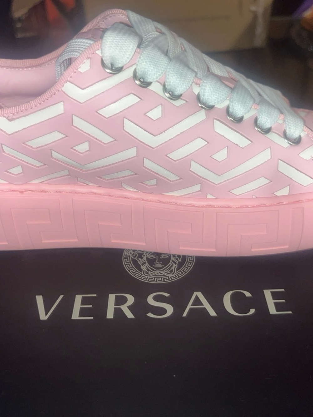 Versace Pink Woven-Detail Platform Sneakers - Picture 4 of 6